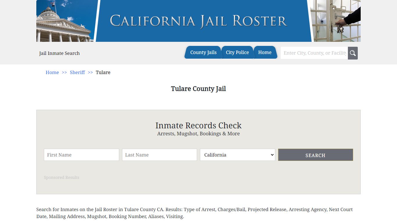 Tulare County Jail | Jail Roster Search